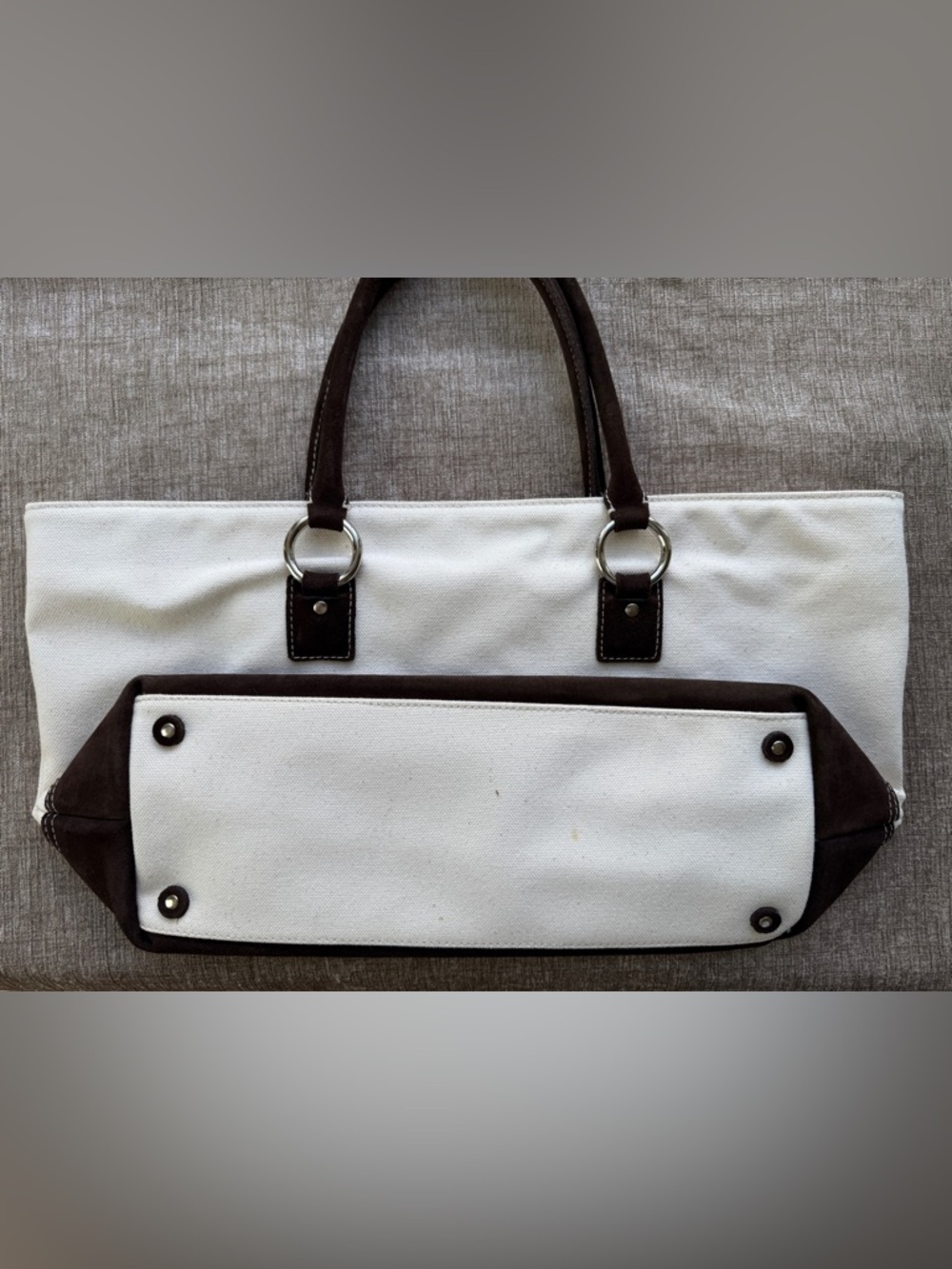 Banana Republic Cream Canvas Tote with Dark Brown Suede Trim - Picture 7 of 8